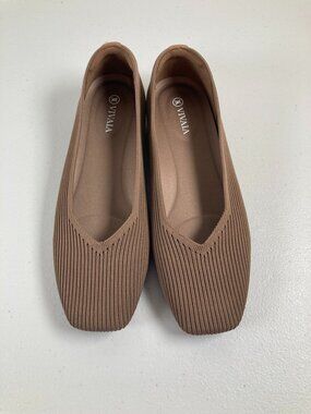 Vivaia Margot 2.0 Flats Womens Size 8.5 US 39.5 Brown Knit Square Toe Comfort